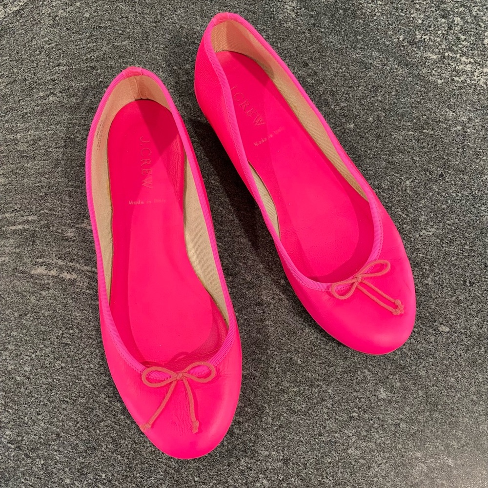 JCrew Hot Pink Leather Ballet Flat